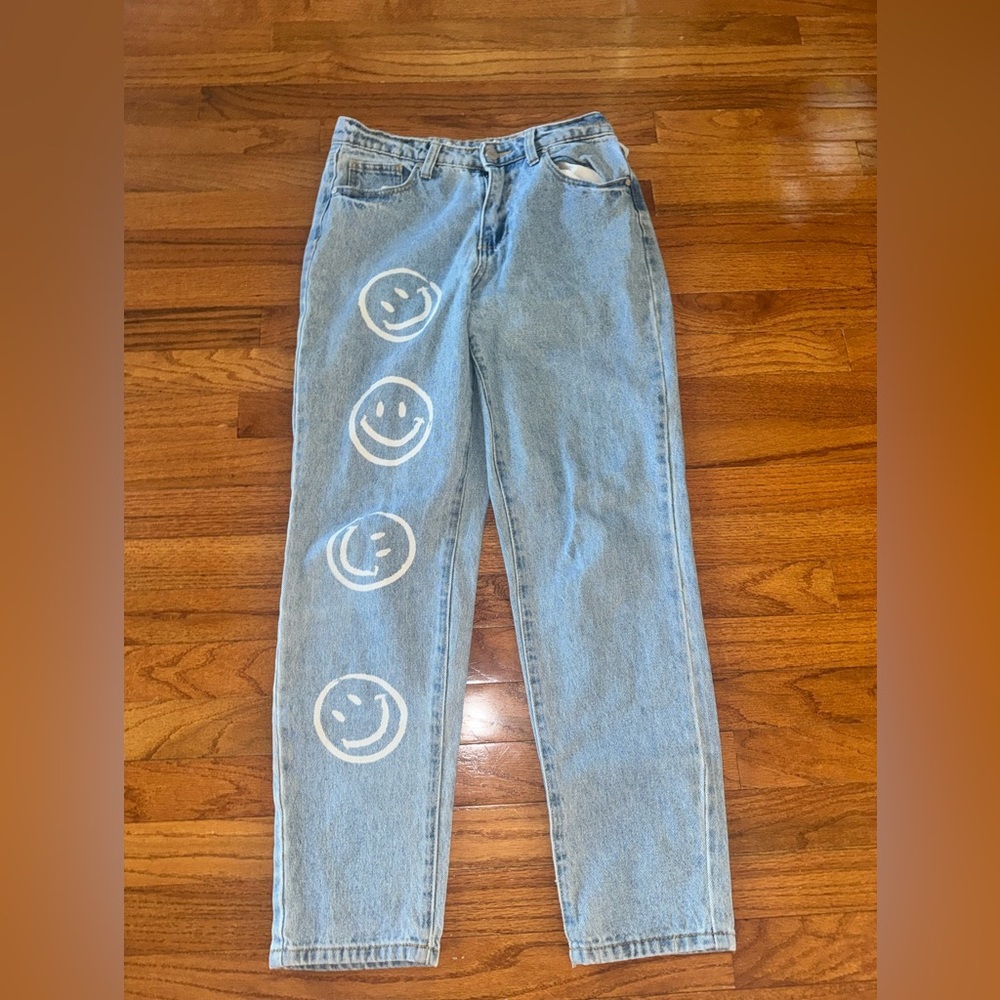 Organic Blue Light Wash Denim Jeans with White Logo